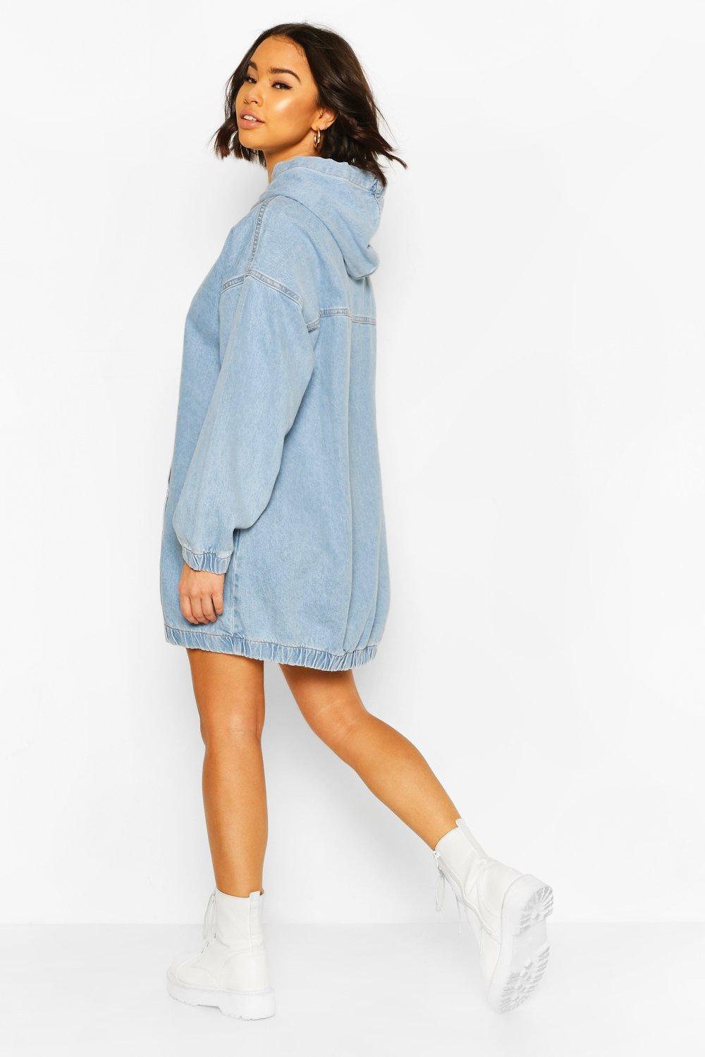 Hooded Denim Pullover Dress